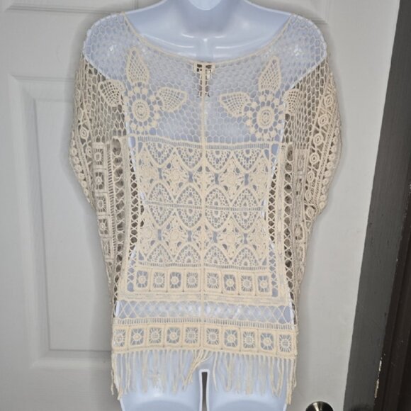 Boho Hippy Lace Top Or Coverup with Fringe - Picture 2 of 3